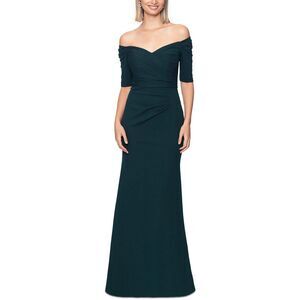 Betsy & Adam Off-Shoulder Dark Teal Dress
